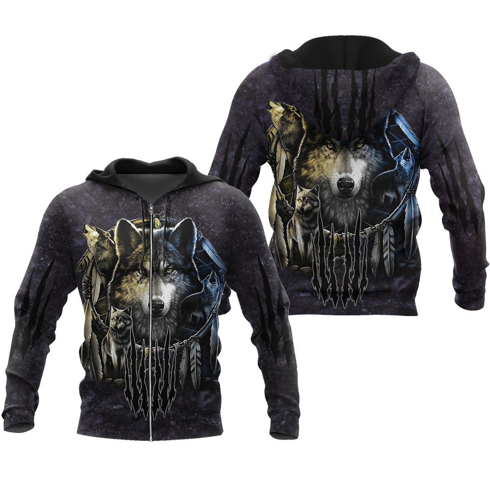 Darkness Dreamcatcher Wolf 3D Printed Men Hoodies Sweatshirt